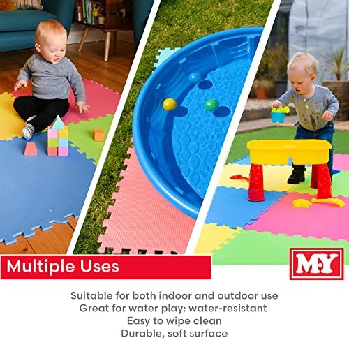 M.Y Extra Large Interlocking Foam Play Mat - 60x60cm Large Thick Multi Colour Soft EVA Baby Floor Tiles 4 Piece