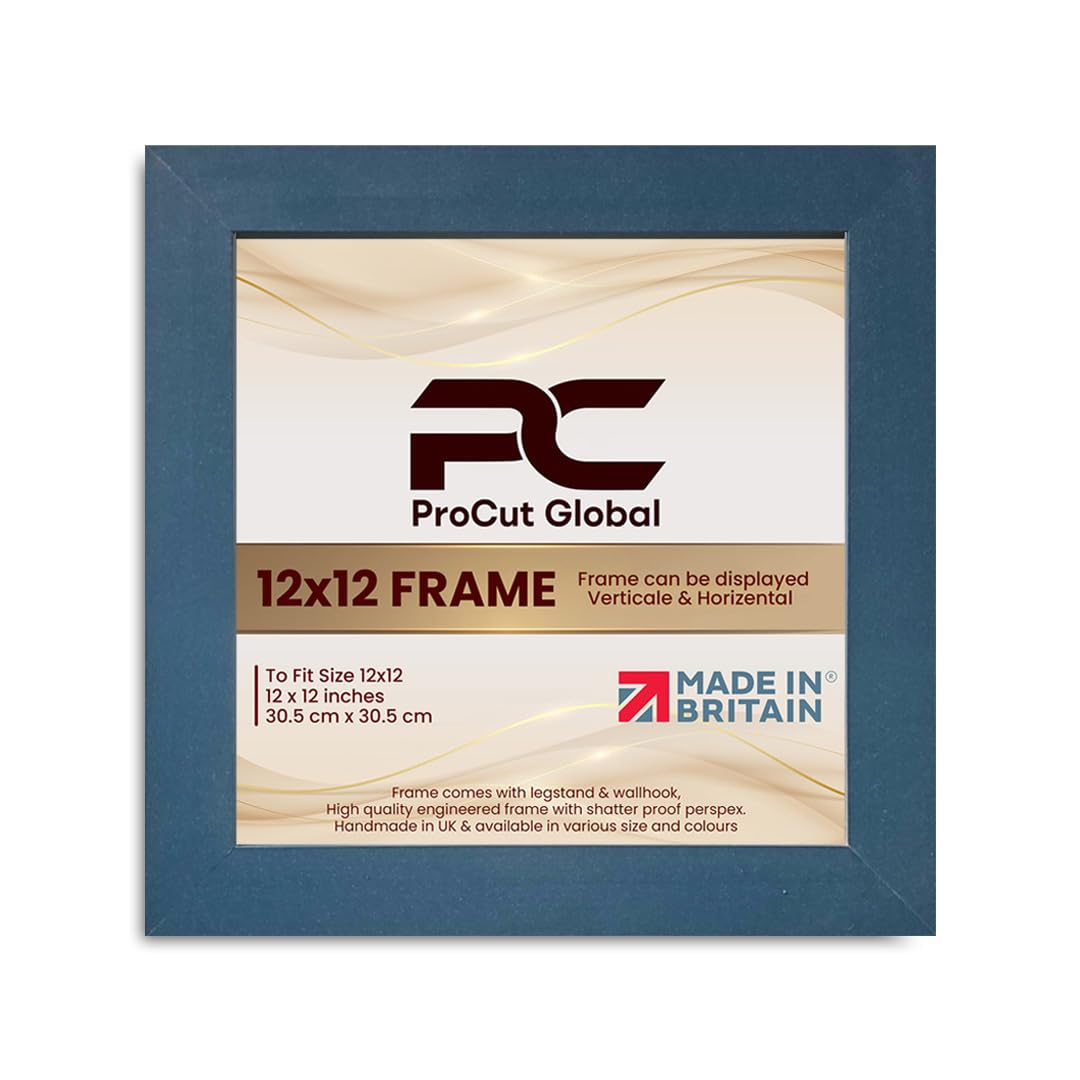 Procut Global 12X12 Navy Blue Picture Frames - Modern Wooden Photo Frame with Shatterproof Perspex for Wall or Tabletop - Perfect for Posters, Certificates, Prints - Sizes & Colors Available