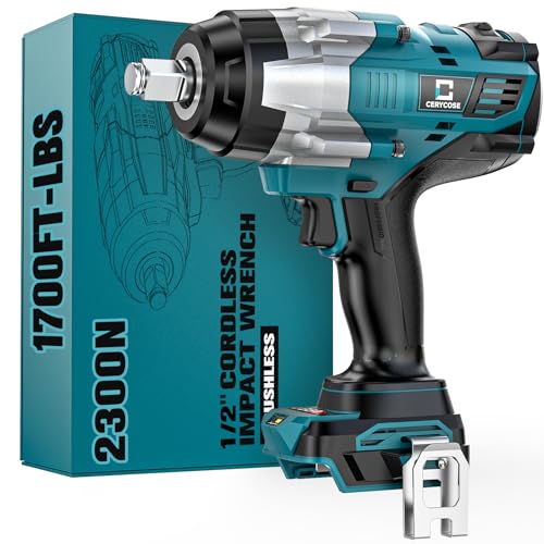 Cordless Impact Wrench 1/2 inch Compatible with Makita Battery: 1700FT-LBS High Torque Impact Wrench Heavy Duty Tool - Brushless Electric Impact Gun Includes LED Work Light - Bare Tool Only