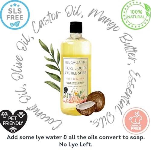 Image of Pure Liquid Castile Soap Rose Geranium | Multi-Purpose Face Hand Body & Home | Natural Organic Safe Geranium 500ml