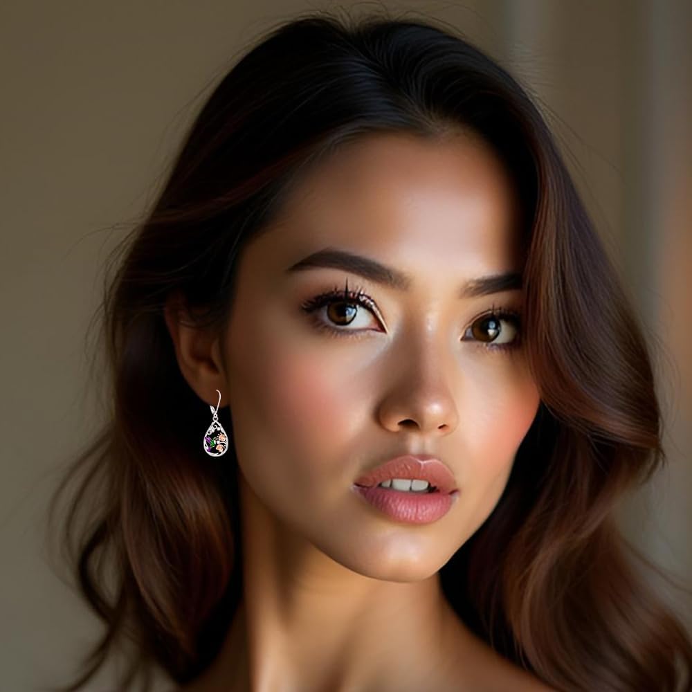 Hummingbird Earrings for Women 925 Sterling Silver Purple Hummingbird Jewelry Cute Flower Bird Earrings Dangle Mothers Day Gifts - Image 5