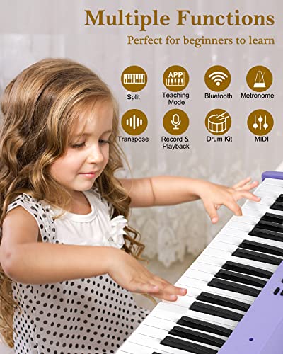 Vangoa Folding Piano Keyboard 88 Key Full Size Semi-Weighted Bluetooth Portable Foldable Electric Keyboard Piano With Light Up Keys, Sheet Music Stand, Sustain Pedal And Handbag, Purple #TOP4