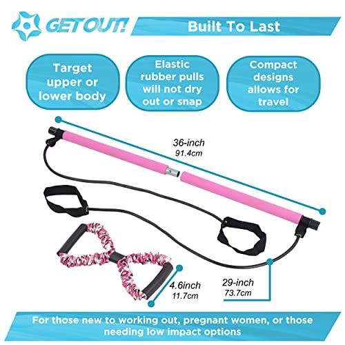 Get Out! Pilates Bar Kit With Resistance Band Set - Yoga Pilates Exercise Stick Bar With Foot Holds And Figure 8 Arm Band #TOP3