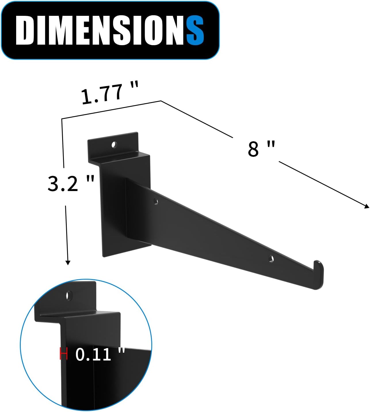 8" Slatwall Shelf Bracket with Lip，10 Pcs Heavy Duty Slat Wall Brackets Set，Floating Metal Slatwall Accessories for Shelving Display