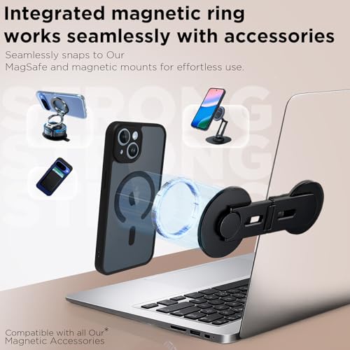 Image of RIGGEAR Shockproof Sleek Hybrid Armor Upgraded C-Shaped Magnetic Back Cover Case Compatible with MagSafe Accessories for iPhone 14 (Smoke Black Matte PC + Black TPU Bumper)