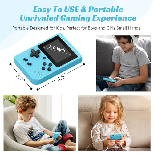 Image of Mini Retro Handheld Games Console, Built-in 400 Video Games,Portable Video Gaming Player with 3.0 Inch IPS Screen and Rechargeable Battery (Blue)