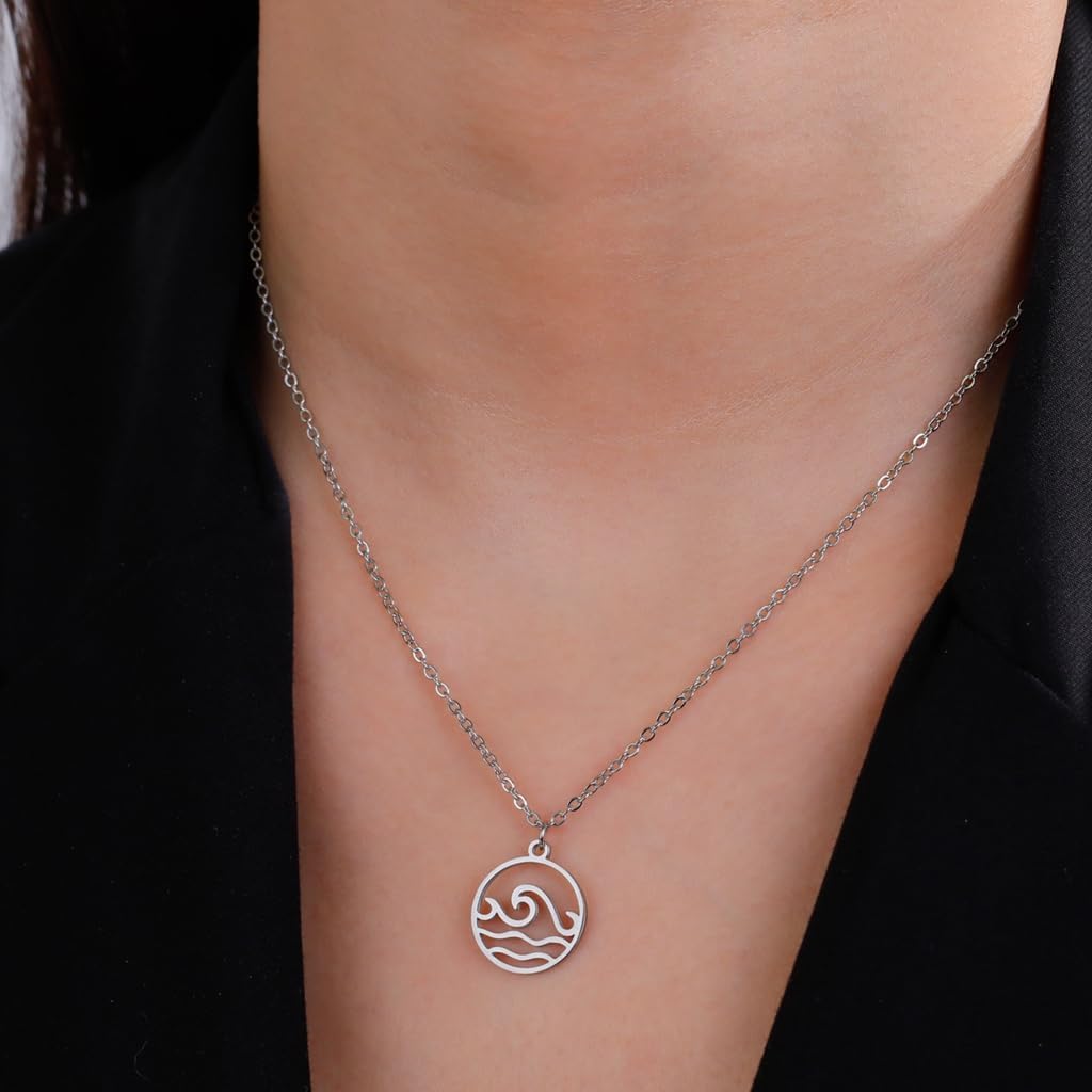 Jude Jewelers Stainless Steel Ocean Sea Wave Pattern Cocktail Party Statement Necklace - Image 3