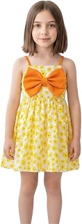 Girls Cotton Sleeveless Knee-Length Dress | Floral Printed Fit & Flare Frock for Kids | Lightweight Summer Use | Casual, P... Price In India