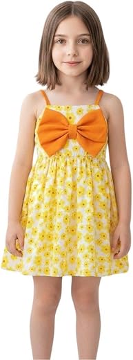 Girls Cotton Sleeveless Knee-Length Dress | Floral Printed Fit & Flare Frock for Kids | Lightweight Summer Use | Casual, P...