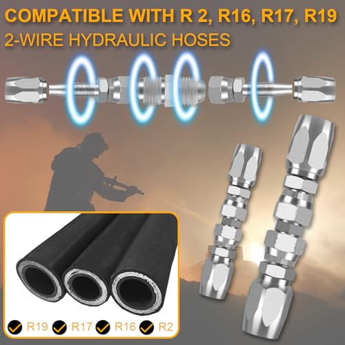 Image of 3Pack Hydraulic Hose Repair Kit, Reusable 1 /4 inch, 3 /8 inch, 1 /2 inch Inner Diameter Hydraulic Hose Quickly Field Repair Fitting Compatible with SAE 100R1 1-Wire and SAE 100R2 R16 R17 R19 2-Wire Hydraulic Hoses