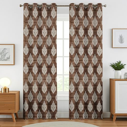 Image of Homefab India 2 Piece Polyester Printed Curtains Room Darkening Panel - Door 7 feet, Damask Brown Curtain