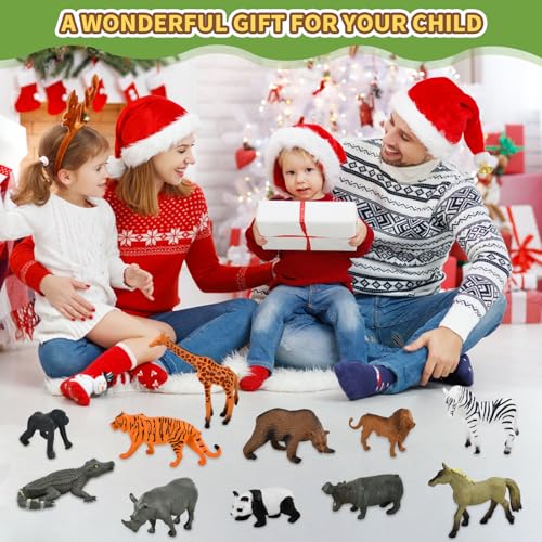 12 Stück Safari Tiere Figuren Set, Realistische Dschungel Wildtiere Figuren aus Kunststoff, Mini Tierfiguren Spielzeug für Kinder, Jungen & Mädchen, Lernspielzeug, Tortenaufsatz, Geschenkidee