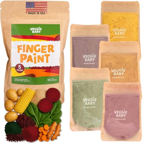 Veggie Baby Vegan Finger Paints for Toddlers, Organic Baby Safe Coloring, Play, Made in USA (5 Colors)