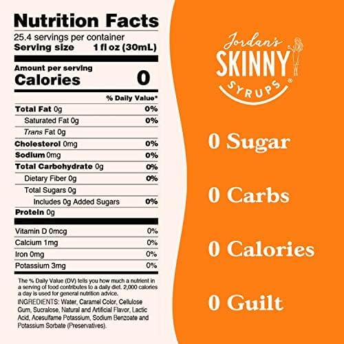 jordan’s skinny mixes sugar free coffee syrup, caramel coffee flavoring syrup, zero calorie drink mix, lattes, baking, protein shake or cocktail, dairy & gluten free, kosher, 25.4 fl oz, 2 pack caramel 25.4 fl oz (pack of 2)