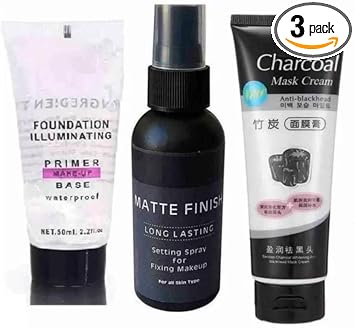 MASTADI Face Base Makeup Primer mProfessional Makeup Fixer Spray for Face makeup Naturals Charcoal Peel off Mask Removes Black Head (pack of 3) 150 ml