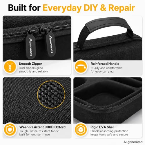 Image of Carrying Case Compatible with Fanttik T1 Max Soldering Iron Kit | EVA Shell with Oxford Exterior, Molded Tray, Mesh Pocket, Dual Zippers and Reinforced Handle for Work, Full Black, Case Only