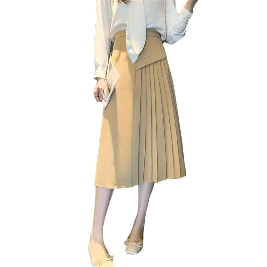 Donne Tinta unita Vita Alta Elastico Irregolare Pieghe A-Line Moda Gonna