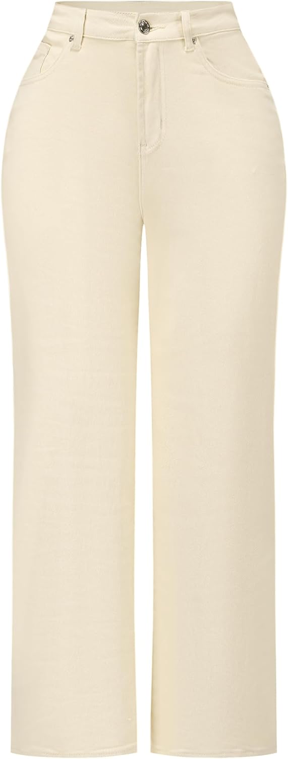 THUNDER STAR Womens High Waisted Wide Leg Jeans Stretchy Distressed Denim Pants