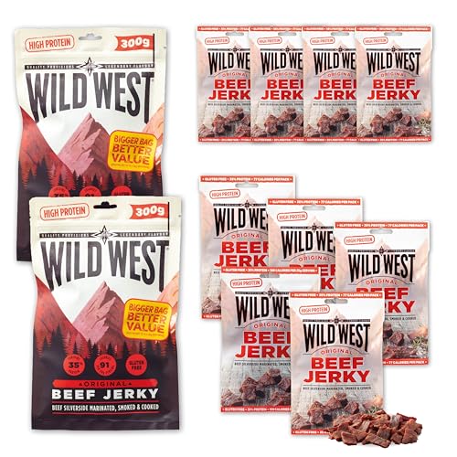 Wild West Beef Jerky 1kg Bundle - Original Rindfleisch Snacks in verschiedenen Größen - Beef Jerky high Protein Trockenfleisch, Protein Snack