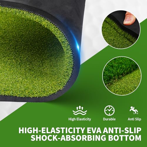 LotFun 5x4ft Dual-Turf Golf Mat with Embedded Ball Tray, Thicken Golf Hitting Mat, Practice Mat with 9 Golf Balls 9 Tee for Hitting, Driving, Chipping, Swing in Backyard, Garage or Basement - Image 4