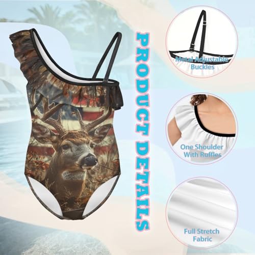 Girl’s One-Piece Swimwear 3-14 Years One-Shoulder Ruffle Swimsuits Kids Adjustable Strap Sleeveless Swimsuits3