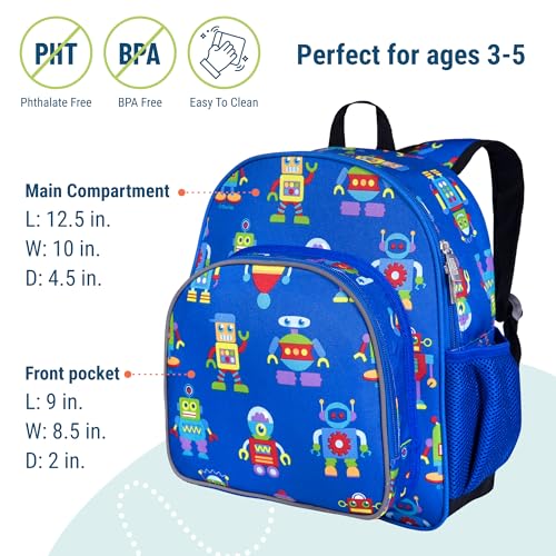 Image of Wildkin Olive Kid's Plastic Robots Pack 'n Snack Backpack