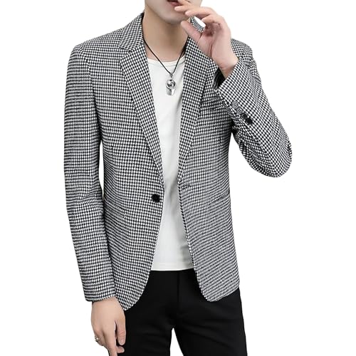 Men's Slim Business Casual Blazers Plaid Fashion Elegant Suit Jacket Lightweight Youth Casual Sport Coat