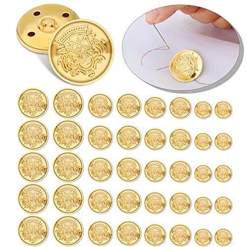 40 Pcs Metal Blazer Button Set Vintage Gold Buttons Sewing Buttons Gold Buttons Emblem Shank Buttons for Blazer Brass Buttons for Blazer Suits Sport Coat Uniform Jacket 15mm 18mm 21mm 25mm