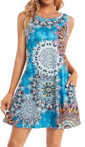 Image of elescat Women's Summer Dresses 2026 Beach Casual Sleeveless Floral Print Tank Loose Sundress with Pocket