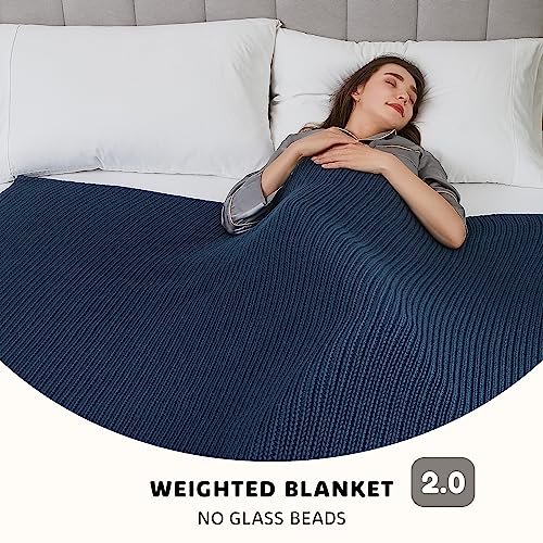L'AGRATY Knitted Weighted Blanket - 50"x60" 7lbs Cooling Chunky Knit Heavy Blanket for Adults Braided Crochet Throw Thick Cable Yarn Knit Decorative No Beads Evenly Weighted Machine Washable