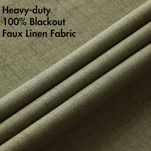 Image of MIULEE Linen Texture Curtains for Bedroom Solid 100% Blackout Thermal Insulated Light Olive Green Curtains Grommet Room Darkening Drapes for Living Room 52x54 Inch (2 Panels)