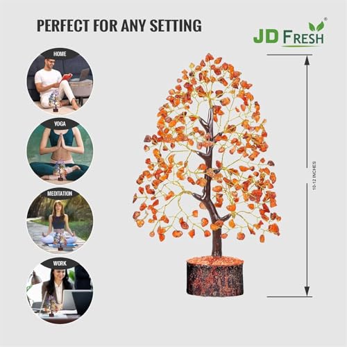 Image of JD FRESH Certified Red Carnelian Crystal Tree for Motivation /Creativity /Confidence /Natural Gemstone Healing Tree for Positive Energy /Courage /Success /300 Beads Stone Bonsai Feng Shui Home Decor Gift