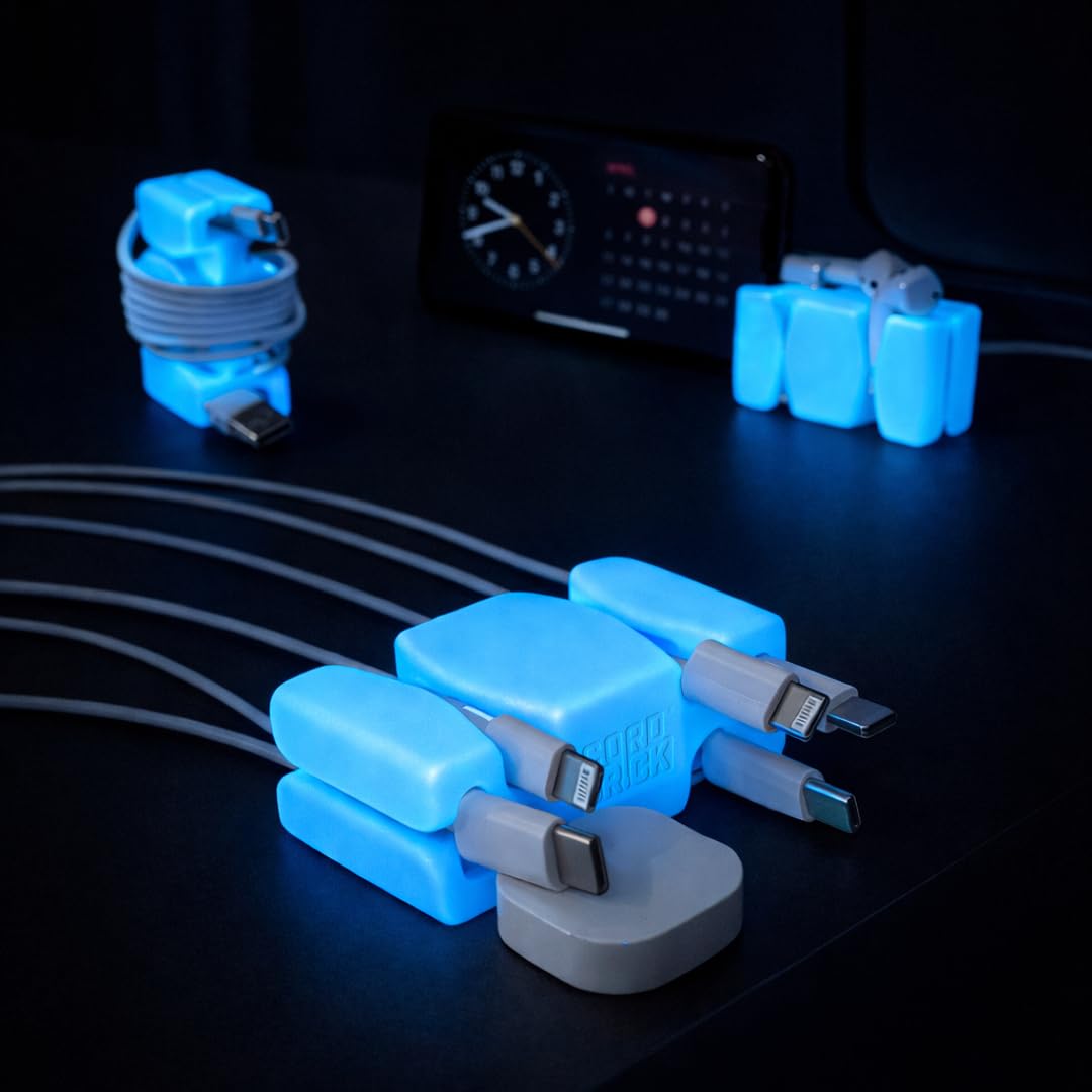 GlowBrick Steel Weighted Cord Holder, Cord Wrap, Phone Accessory, Stocking Stuffer for Men, Adults, College Students. Nightstand, Desk Travel