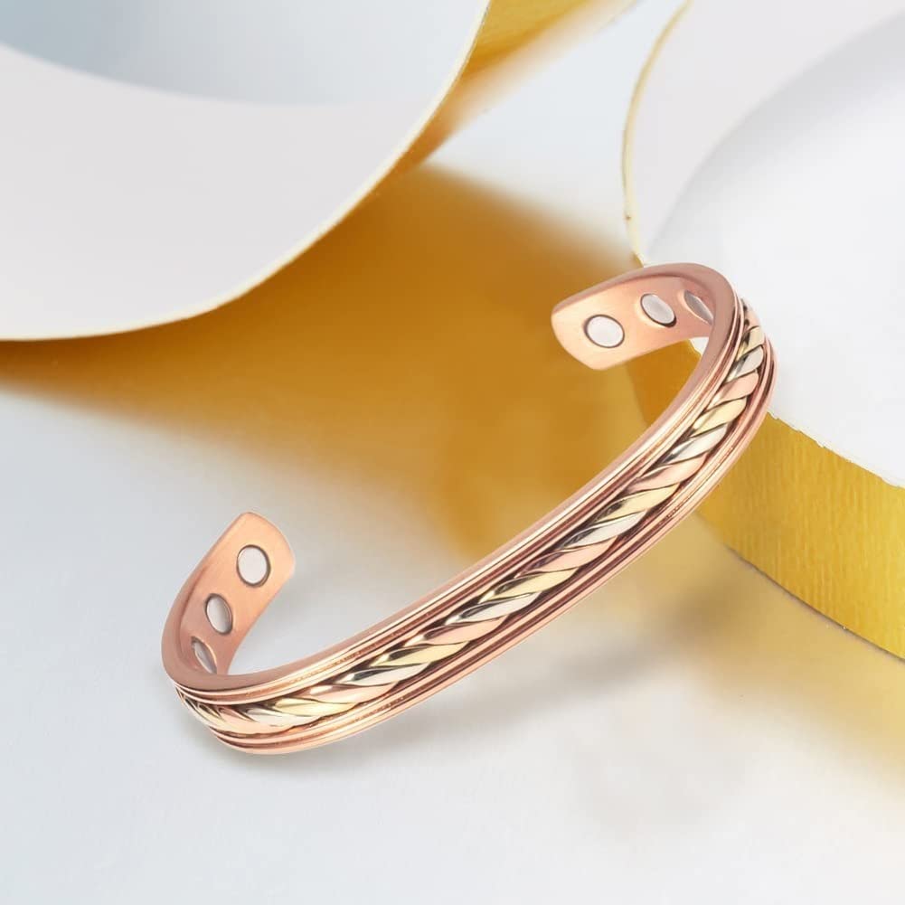YINOX Bracelet en cuivre tressé magnétique avec 8 aimants, 10 mm, 16,5 cm, réglable, pour homme et femme, idéal comme cadeau pour bijoux