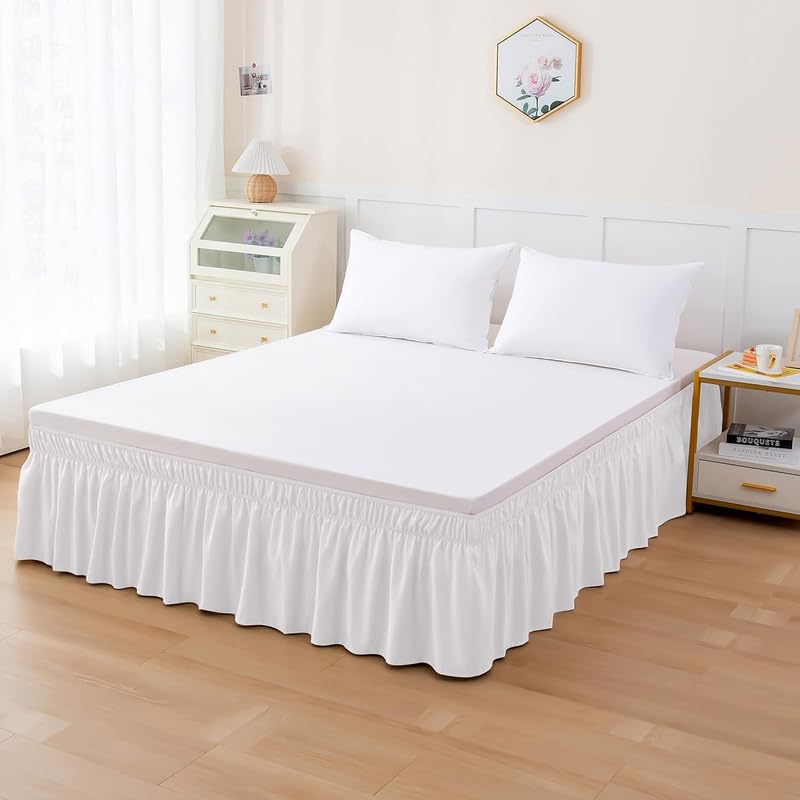 TSM BEDDING - Wrap Around Bed Skirt for Single Bed (36” x 78” Inch) - 15” Inch Drop Length Wrinkle Free Brushed Microfiber Fabric Bed Skirt | Easy Elastic Feet | Machine Washable | White-image-34