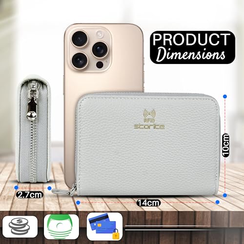 Image of Storite 24 Slots RFID Blocking Women's Wallet | PU Leather Card Holder Organizer | with Zipper Coin & Cash Pocket | Compact Travel Purse for Girls & Ladies (Grey - 14 x 10 x 2.7 Cm)