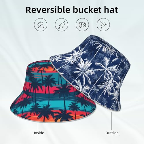 Image of Bucket Hat Beach Summer Sun Hat Reversible Fisherman Hats Double Sided Wearing for Women Men Boys Girls
