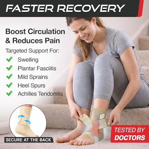 Image of Sleeve Stars Ankle Brace for Women & Men, Ankle Wrap for Sprained Ankle, Compression Sleeve for Plantar Fasciitis Relief, Easy Customizable Support: w /Removable Strap (Single /L:12 inch-13 inch /Beige)