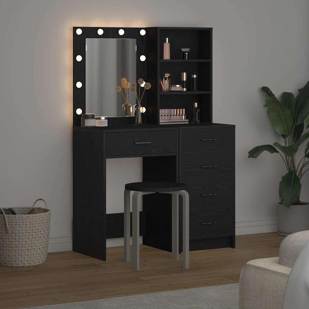 vidaXL Mesa de tocador 2 uds. Negro 50 x 41 x 135 cm | Brillan suavemente para un arreglo fácil, Mucho espacio para todo tu maquillaje y cosas,