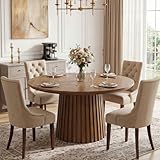 TRIBEWOOD Solid Wood Dining Table for 4-6 People, 47.3'' Round Kitchen Table with Fluted Base, Farmhouse Accent Dining Room Furniture, Rustic Brown