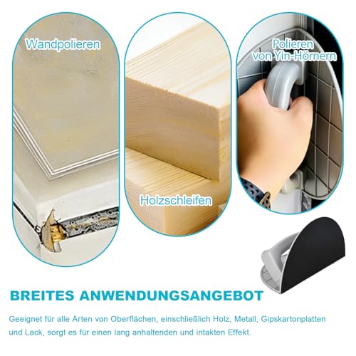 Halbrunder Eckenschleifer für Trockenbau, Selbstklebendes Handschleifer-Kit mit 14 wiederverwendbaren Schleifblättern, Multifunktionales Winkelschleifwerkzeug für enge Ecken, Kanten & Kurve