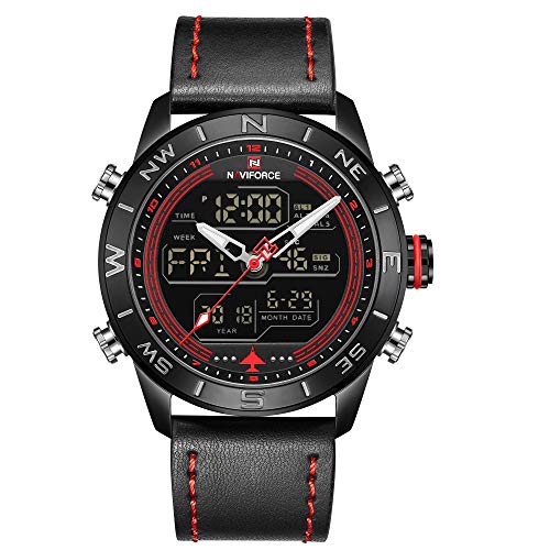NAVIFORCE Men's Dual Time Watches Analog Digital Backlight Sport Casual Waterproof Wrist Watch