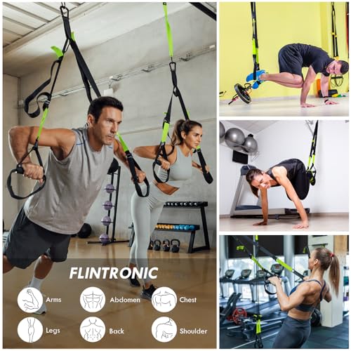 flintronic Juego de Entrenamiento en Suspensión, Correas de Entrenamiento en Suspensión con Asas y Guía de Entrenamiento, para Entrenamiento de Fuerza y Entrenamiento en Casa (Verde) - imagen 7
