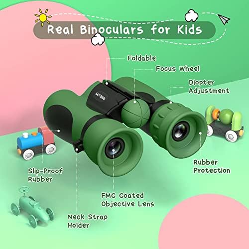 DEVRNEZ Compact Binoculars for Kids, Outdoor Toys Binoculars for Bird Watching for Kids Gifts for Girls Age 3-9 Outside Toys Foy Girls Cool Toys for Boys Dark Green