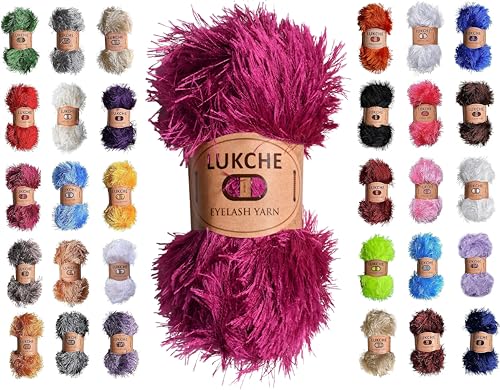 Image of Eyelash Fun Fur Yarn Premium 100% Polyester 164 Yds (150 Mt), 3.53 Oz (100 Gr) Colorful Crochet Yarn Dıy Hand Knitting. (Fuschia, 1 Skein)