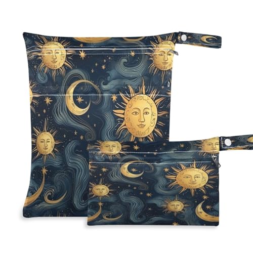 ATTX Sun and Moon Wet Dry Bags 2-Pack - Reusable Cloth Diaper Storage for Travel, Beach & Gym | Multi-Use Waterproof Bags for Swimsuits, Baby Clothes, Sports Gear#272