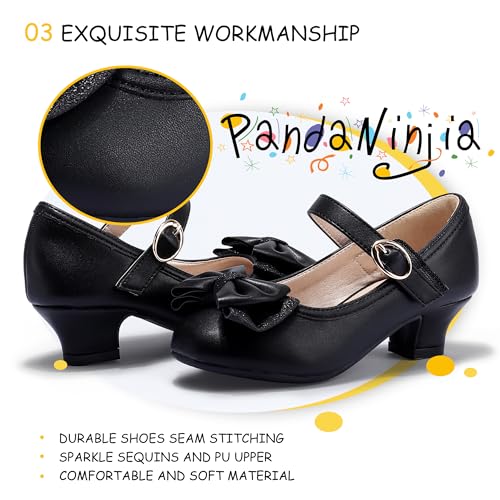 Image of PANDNAINJIA Girls Dress Shoes Toddler Heels Mary Jane Pumps | Little Big Kids Low Heel Flower Girl Bow Wedding Party Church Communion Princess Shoes