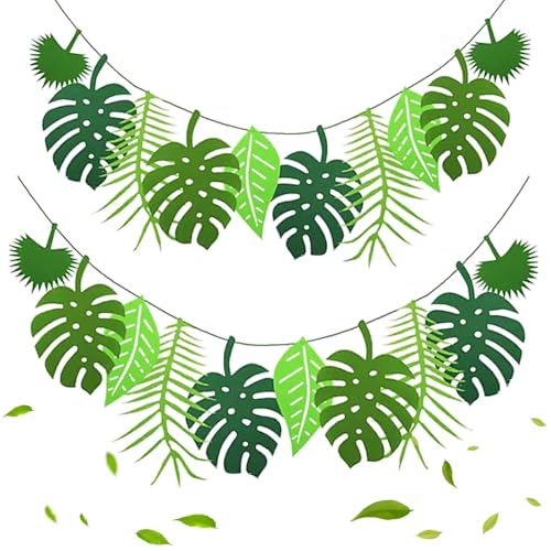 XQMMGO Pack of 2 Jungle Decoration, Green Tropical Palm Leaves Colouring, Jungle Birthday Party Decoration, Reusable Summer Decoration Felt, Monstera Decoration XQMMGO Pack of 2 Jungle Decoration, Green Tropical Palm Leaves Colouring, Jungle Birthday Party Decoration, Reusable Summer Decoration Felt, Monstera Decoration
