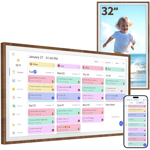 Image of 32 Inch Digital Calendar Chore Chart with Touchscreen - Full HD Interactive Display, Wall & Desk Mountable Family Planner, to-Do List & Meal Planner, Digital Picture Frame Gifts for Women Mom