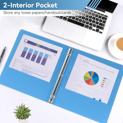 Image of SUIN 1 Inch 3 Ring Binder, Clear 1'' View Presentation Binders with 2 Pockets, Fits 8.5 x 11 Letter Size, Durable Polypropylene, Non-Stick & PVC-Free for School, Office & Home (Aqua Blue)